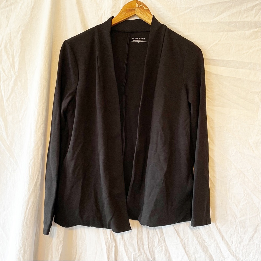 Eileen Fisher Open Front Stretchy Black Cardigan Blazer size SP